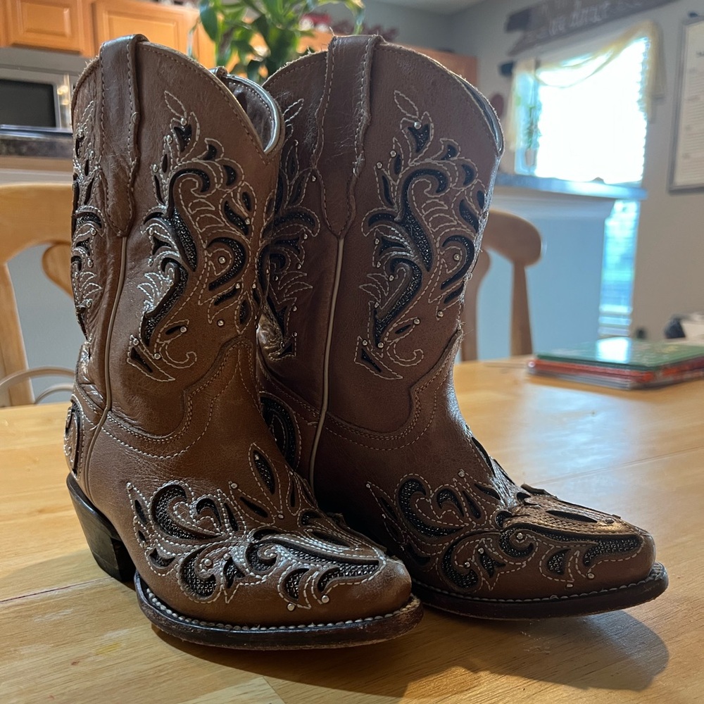 Brown and Black Western Girls Boots